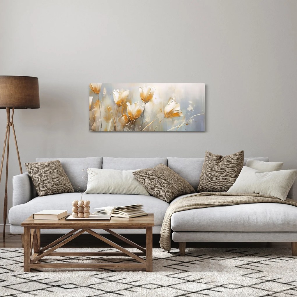 Obraz - Maľba tulipánov (120x50 cm)
