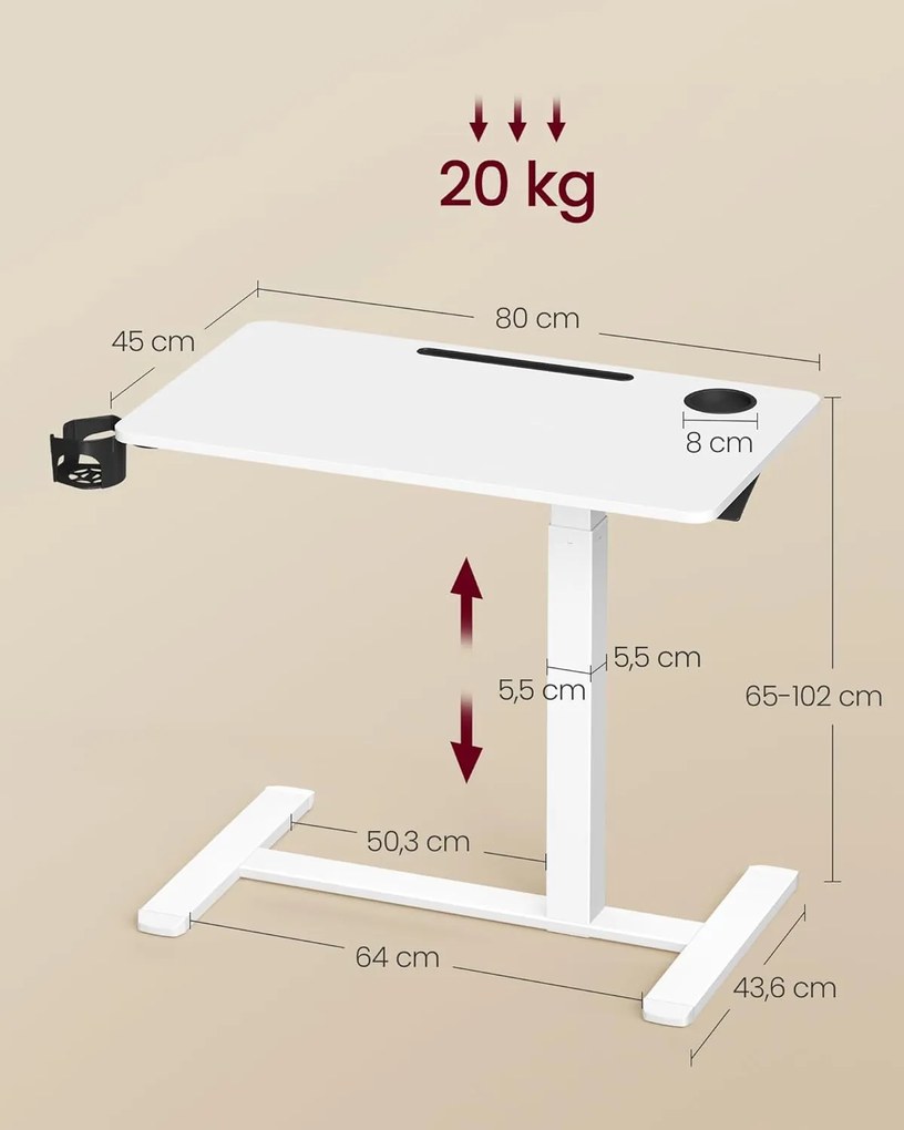 Výškovo nastaviteľný odkladací stolík Vasagle Elev 80 cm biely