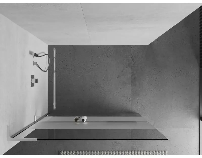 Mexen Kioto+ L, sprchová zástena Walk-In s poličkou a vešiakom 100 x 200 cm, 8mm číre sklo-námraza, chrómový profil, 800-100-123-01-35