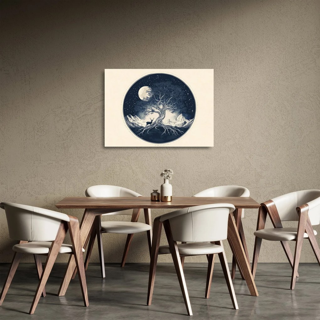 Sklenený obraz – Magický strom s jeleňom I. (70x50 cm)