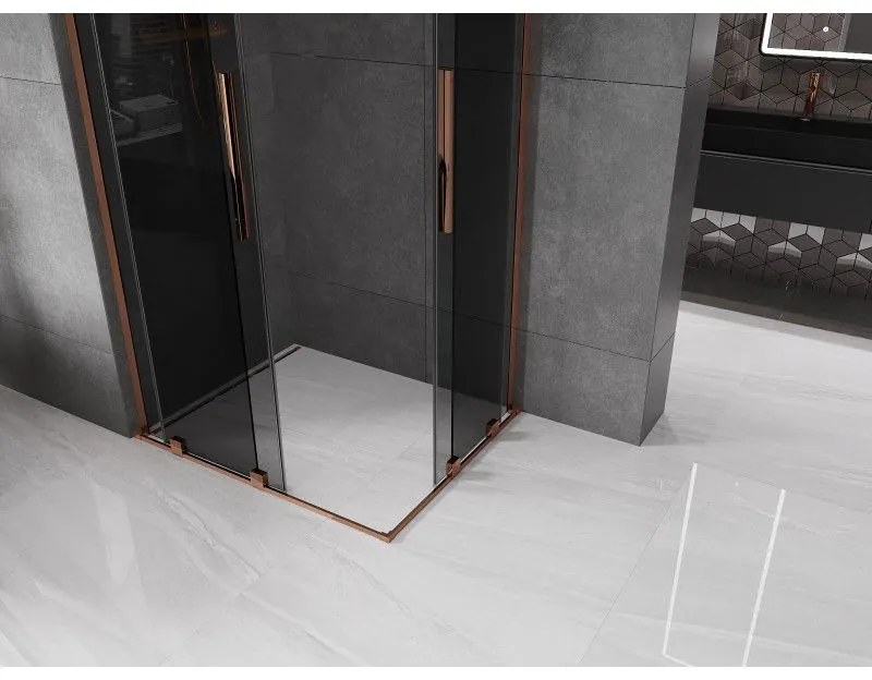 Mexen Velar L Duo, sprchový kút s posuvnými dverami 100 x 90 cm, 8mm šedé sklo, ružové zlato, 871-100-090-02-43-60