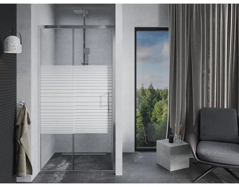 Mexen Apia, posuvné dvere do otvoru 95 x 190 cm, 6mm číre sklo-pásiky, chrómový profil, 845-095-000-01-20