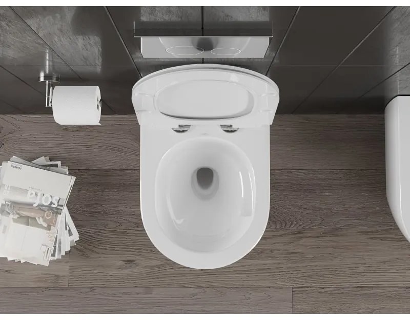 Mexen Carmen, závesná WC misa 490x365x340 mm, Rimless Tornádo + WC sedadlo z duroplastu, biela lesklá, 30880100T
