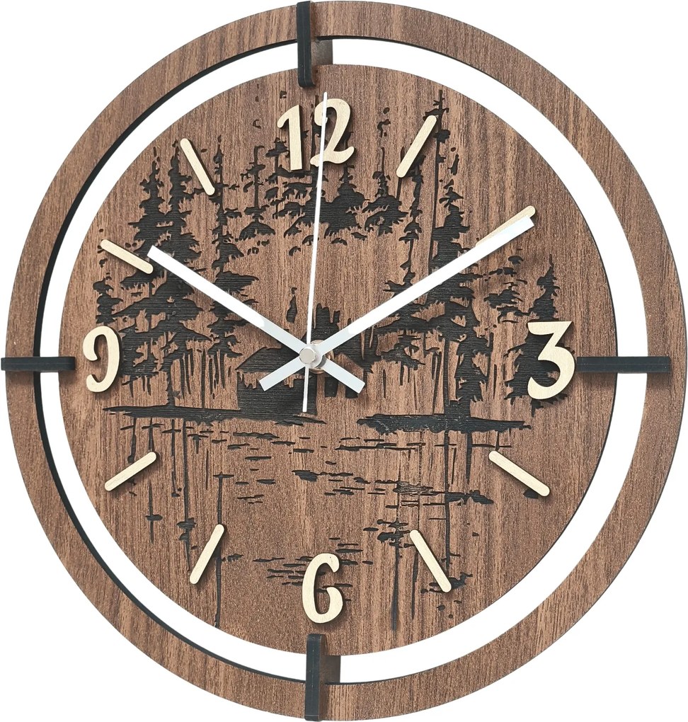 Drevené hodiny na stenu les 30 až 50 cm | NILSE: HDF - Javor 30 cm 4804-115436 HDF0702-ruky-silver