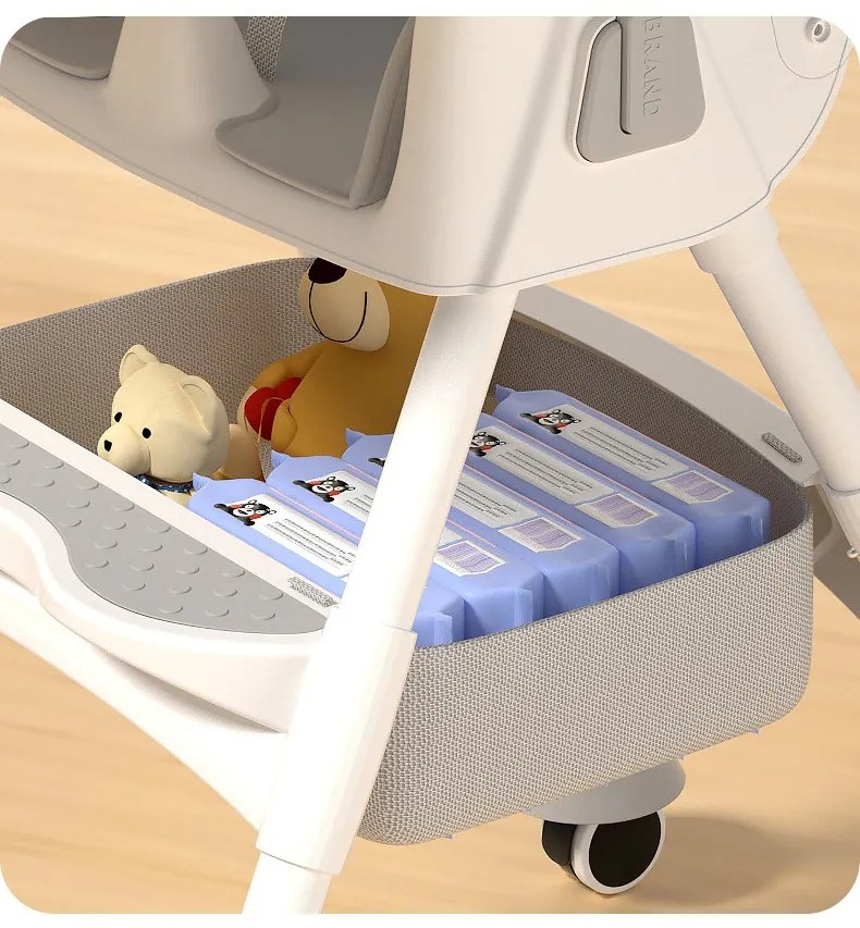 Stolička na kŕmenie KDK03 4v1 sivá + košík a kolieska ZDARMA