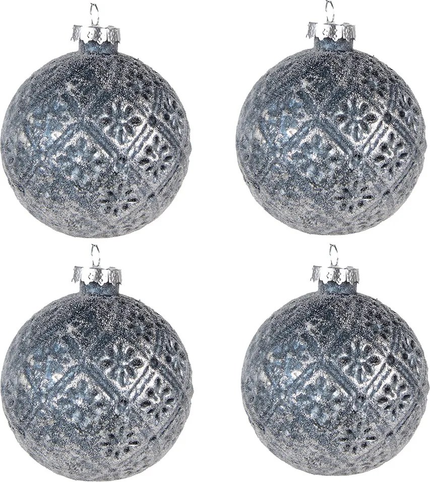 Modro-stříbrná vianočná skleněná ozdoba koule - Ø 8*8 cm