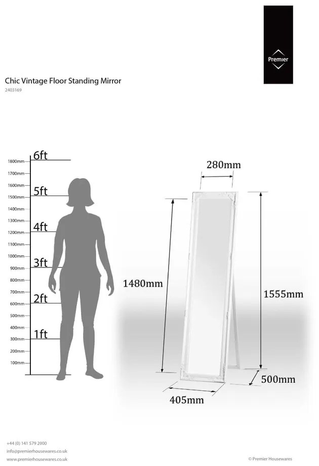 Stojacie zrkadlo s dreveným rámom 40x160 cm Chic – Premier Housewares