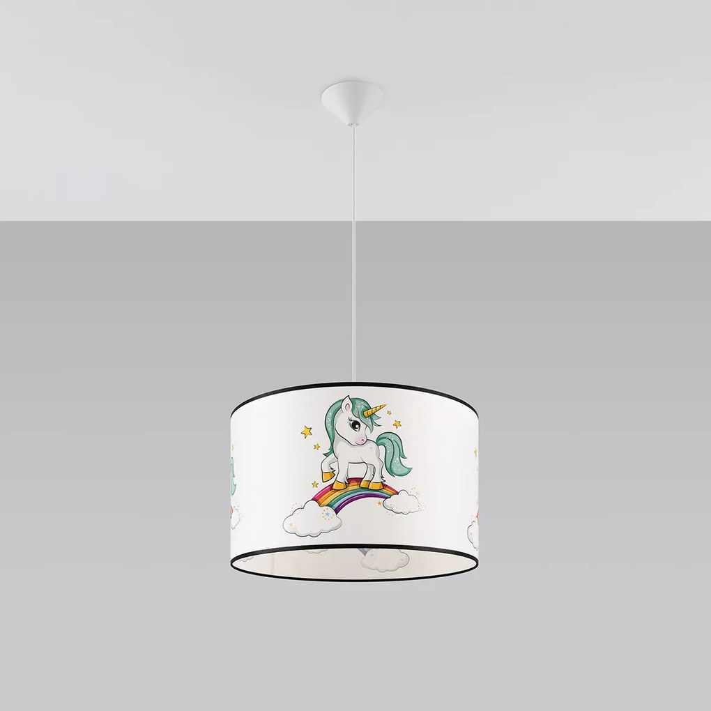 Detské závesné svietidlo Unicorn, 1x plastové tienidlo so vzorom, (fi 40cm)