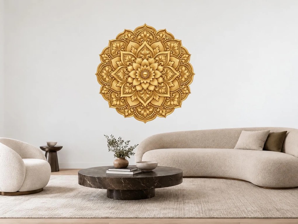 Zlatá mandala luxusná textilná dekorácia na stenu arch 46 x 46 cm