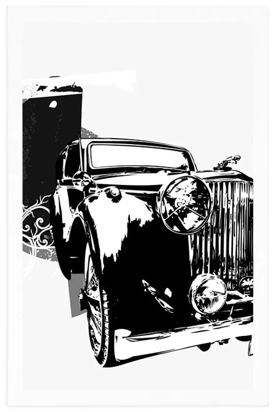 Plagát čiernobiele retro auto s abstrakciou - 60x90 white