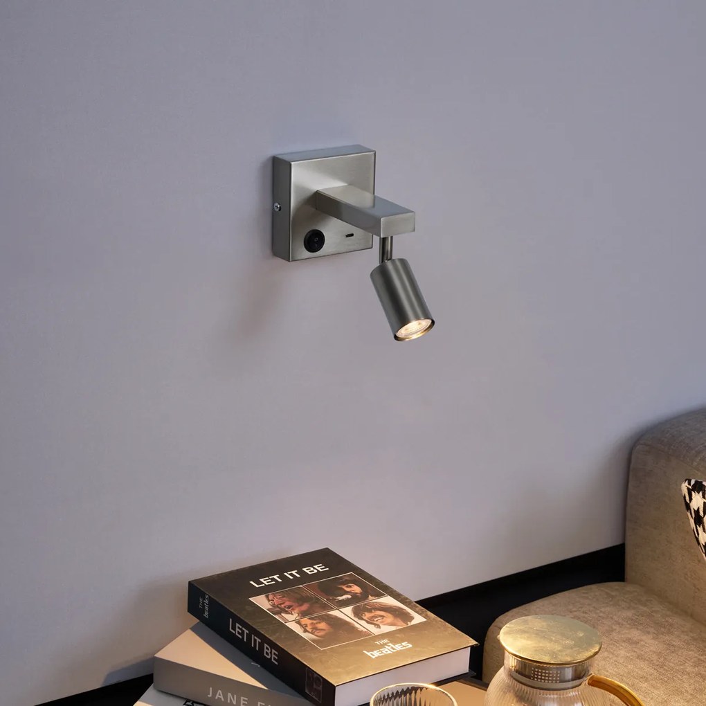 Moderné oceľové nástenné svietidlo s USB-C, naklápacie - Rex