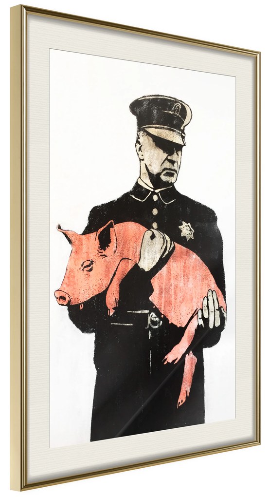 Artgeist Plagát - Police Pig [Poster] Veľkosť: 30x45, Verzia: Zlatý rám s passe-partout