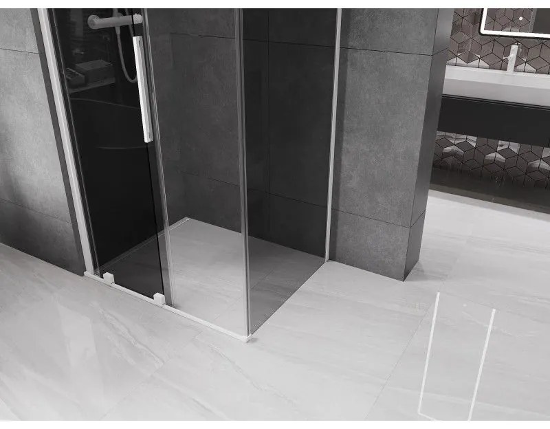 Mexen Velar, sprchový kút s posuvnými dverami 140 x 90 cm, 8mm šedé sklo, biela matná, 871-140-090-41-20