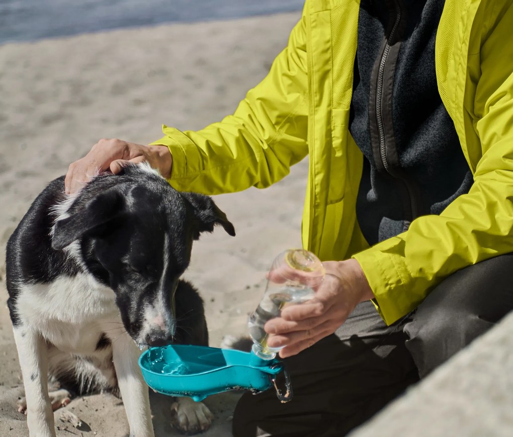 Fľaša na pitie pre psy so zabudovanou miskou