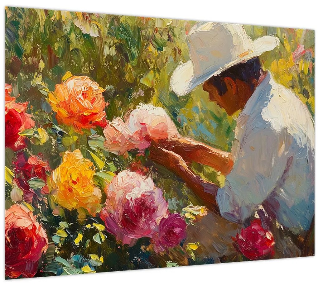 Sklenený obraz - Záhradník (70x50 cm)
