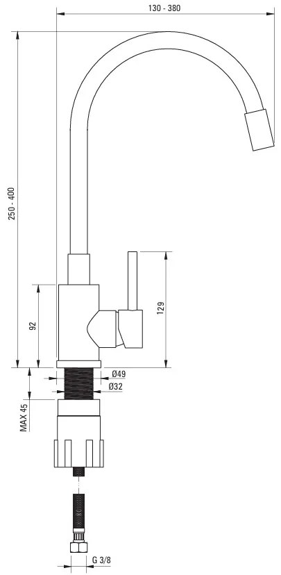 Deante Corio, 1-komorový granitový drez 670x440x175mm + flexibilná drezová batéria, čierna matná, DEA-ZRCPG113