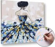 Maľovanie podľa čísel ŽENA V MODRÝCH ŠATÁCH – stredná náročnosť