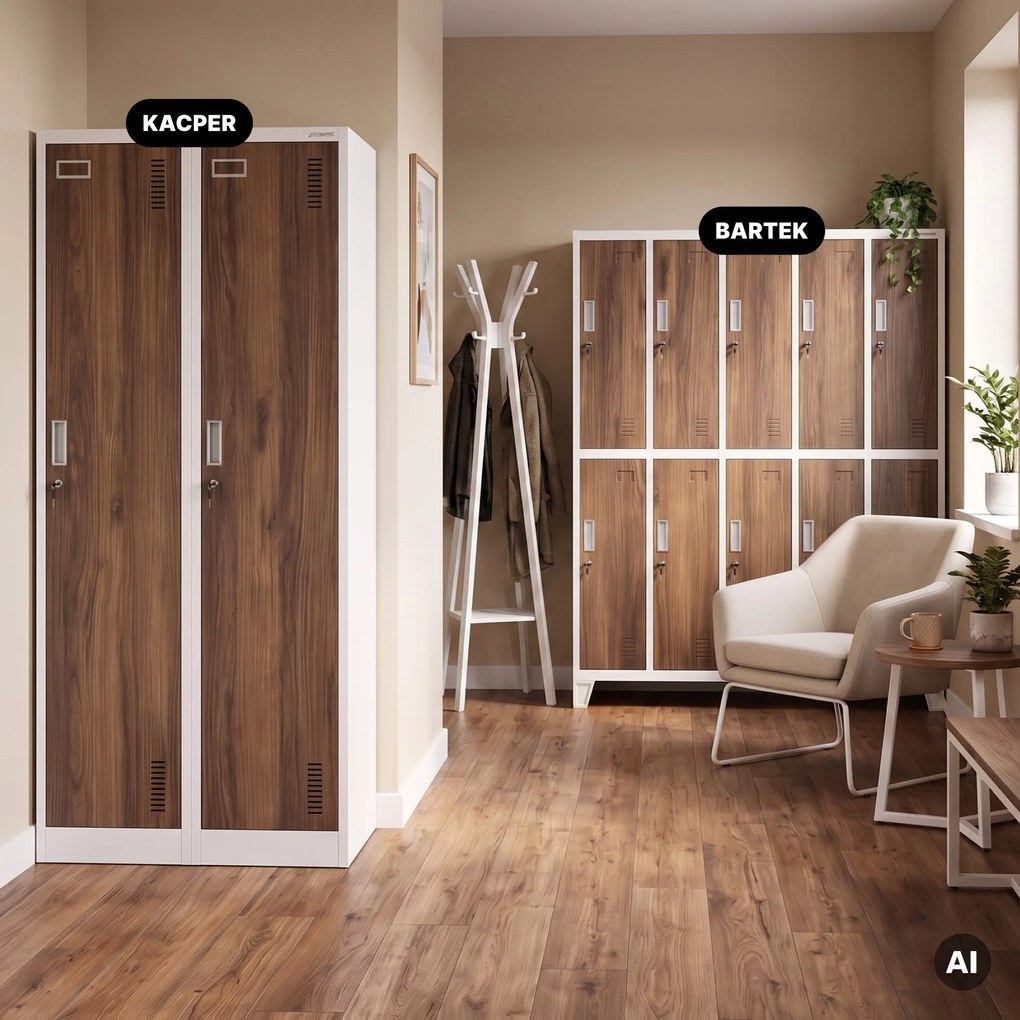 Zamestnanecká skrinka štvorkomorová biela/orech, 800x1800x500 mm: KACPER Eco Design