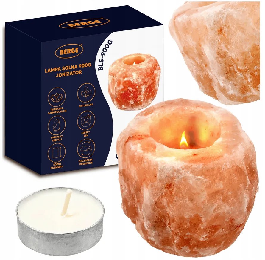 BERGE Soľná lampa NATURAL 900g - Ionizátor + sviečka