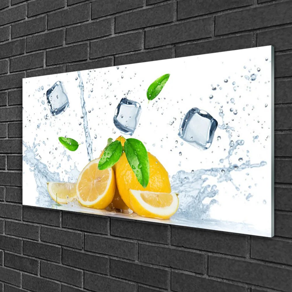 Obraz na skle Citrón kostka ľadu kuchyňa 100x50 cm