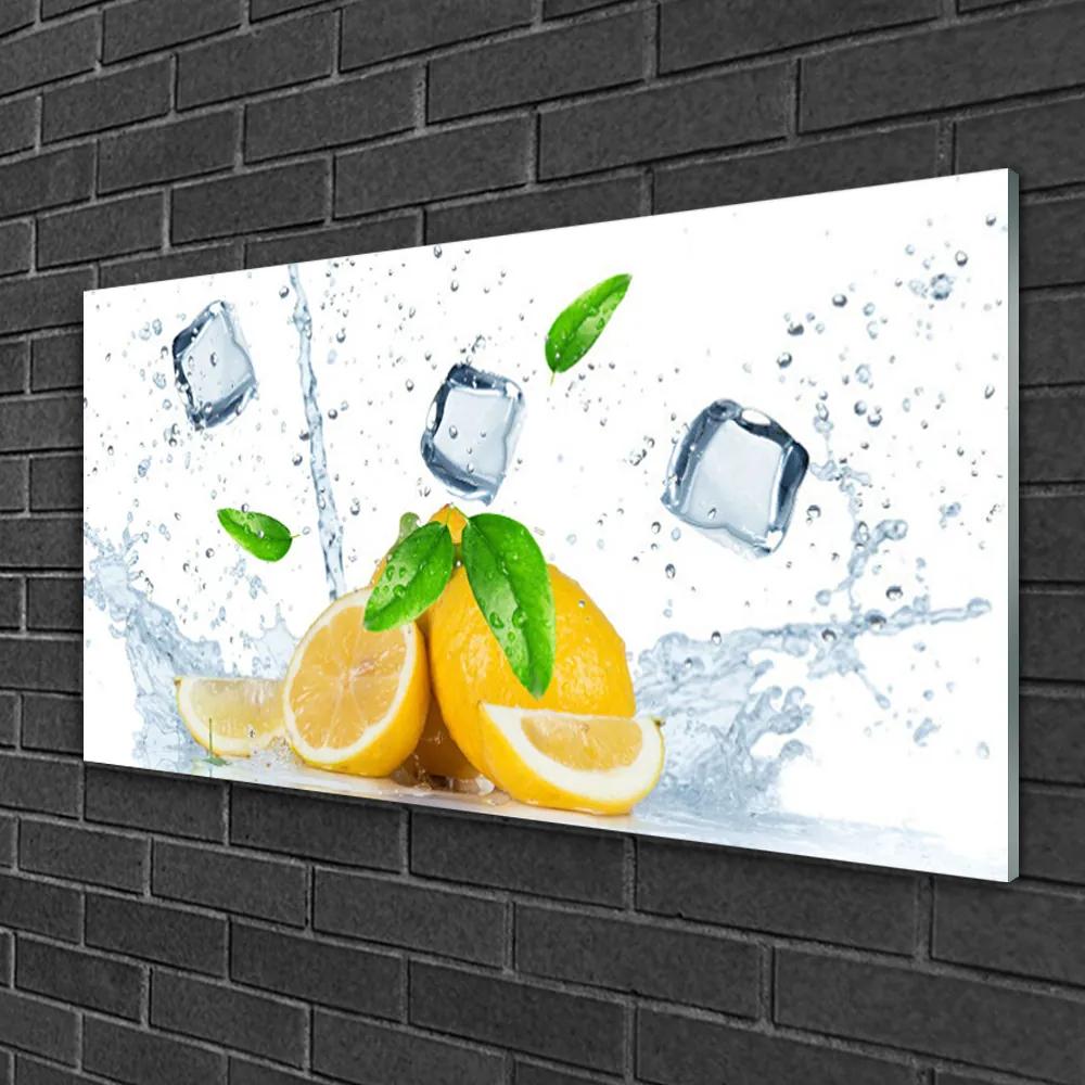 Obraz na skle Citrón kostka ľadu kuchyňa 120x60 cm