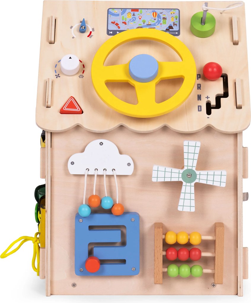 Drevený manipulačný domček ECOTOYS XXL – edukatívna hračka a organizér 30 aktivít (3+)