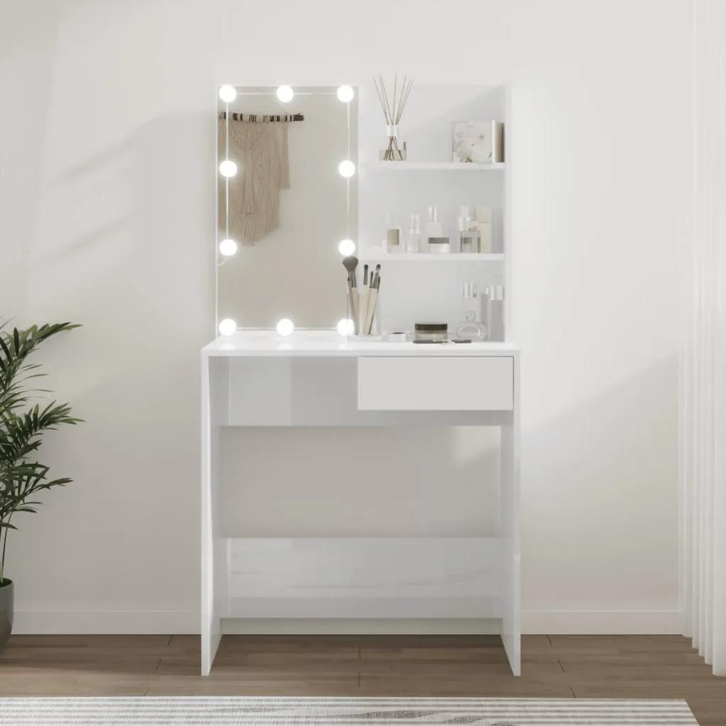 Toaletný stolík s LED lesklý biely 74,5x40x141 cm