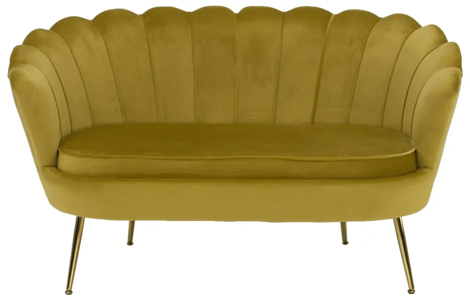Lavica v štýle Art-deco, horčicová Velvet látka/gold chróm-zlatý, NOBLIN