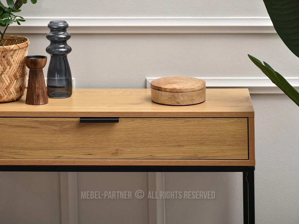 Konzolový stolík Norma M (dub + čierna). Akcia -25%. Vlastná spoľahlivá doprava až k Vám domov. 1110817