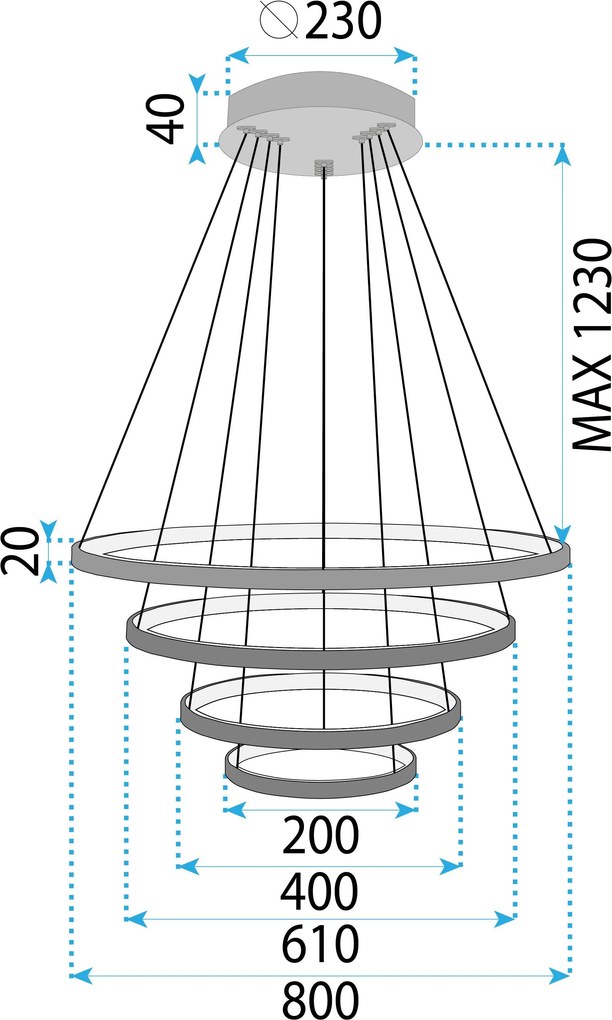 Toolight Toolight, LED stropné svietidlo 20/40/60/80 cm, 82W, 3000K, LHJ014-CP4, čierna, OSW-50005