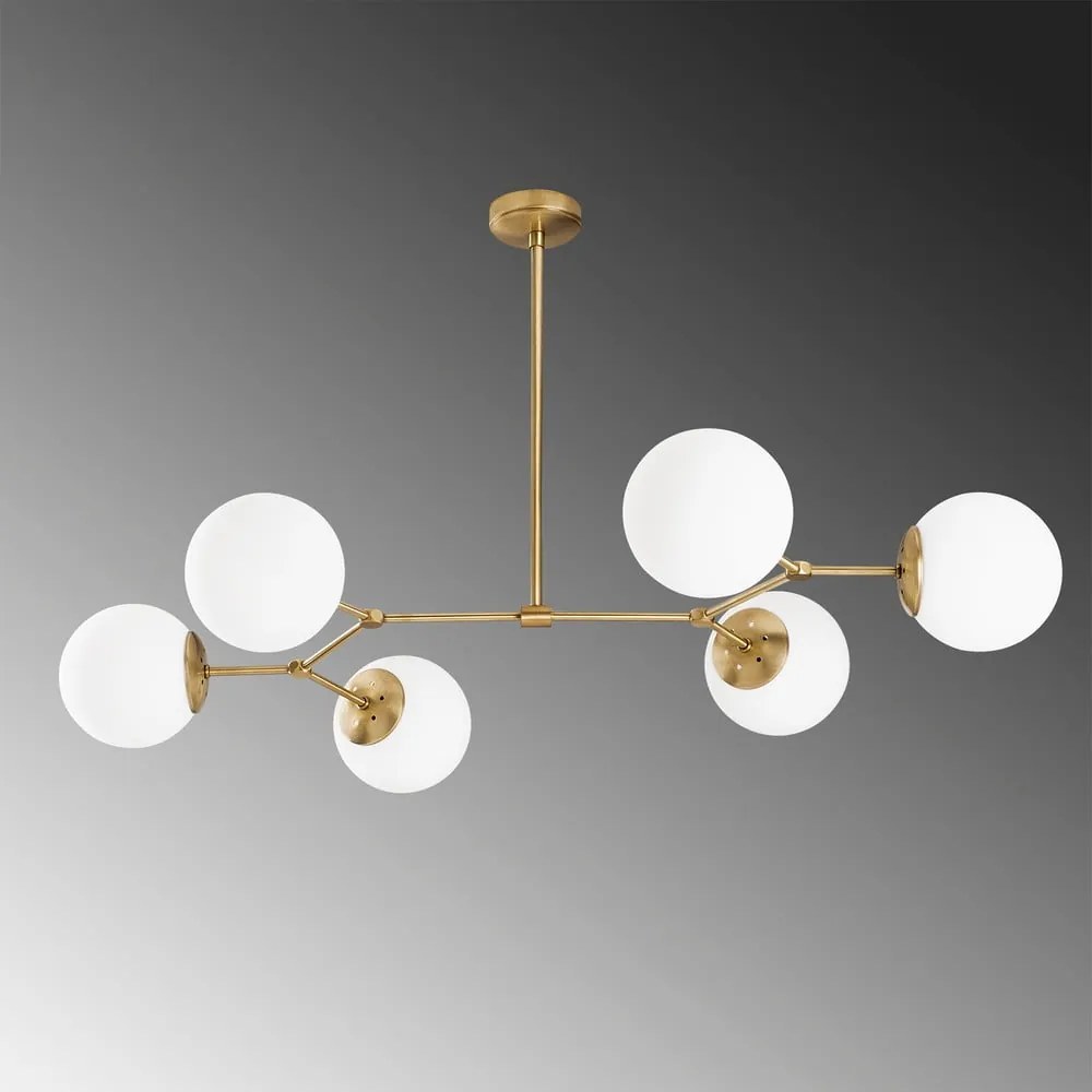 Závesné svietidlo pre 6 žiaroviek v zlato-bielej farbe Opviq lights Damar Horizontal