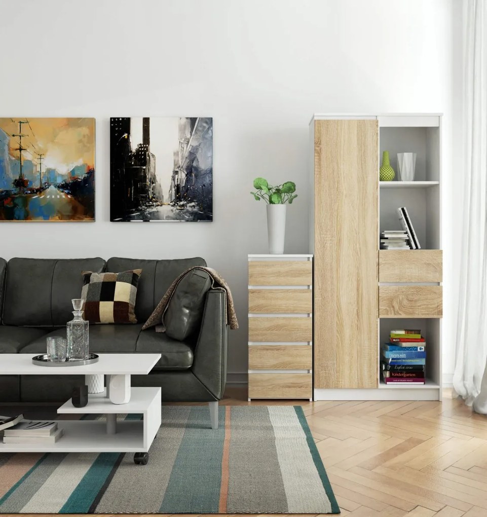 Komoda CL5 40 x 92 cm so zásuvkami biela/dub sonoma
