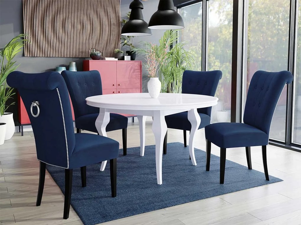 Stôl Julia FI 100 so 4 stoličkami ST65, Farby: čierny, Farby:: biely lesk, Potah: Magic Velvet 2217