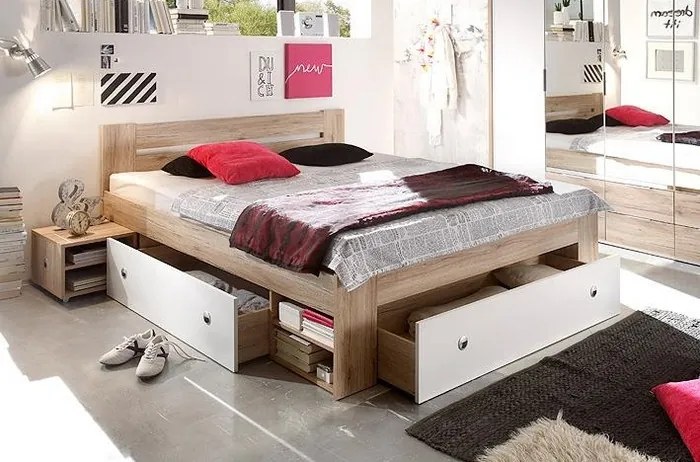 Posteľ s nočnými stolíkmi Stefan 140x200 cm, dub sonoma/biela