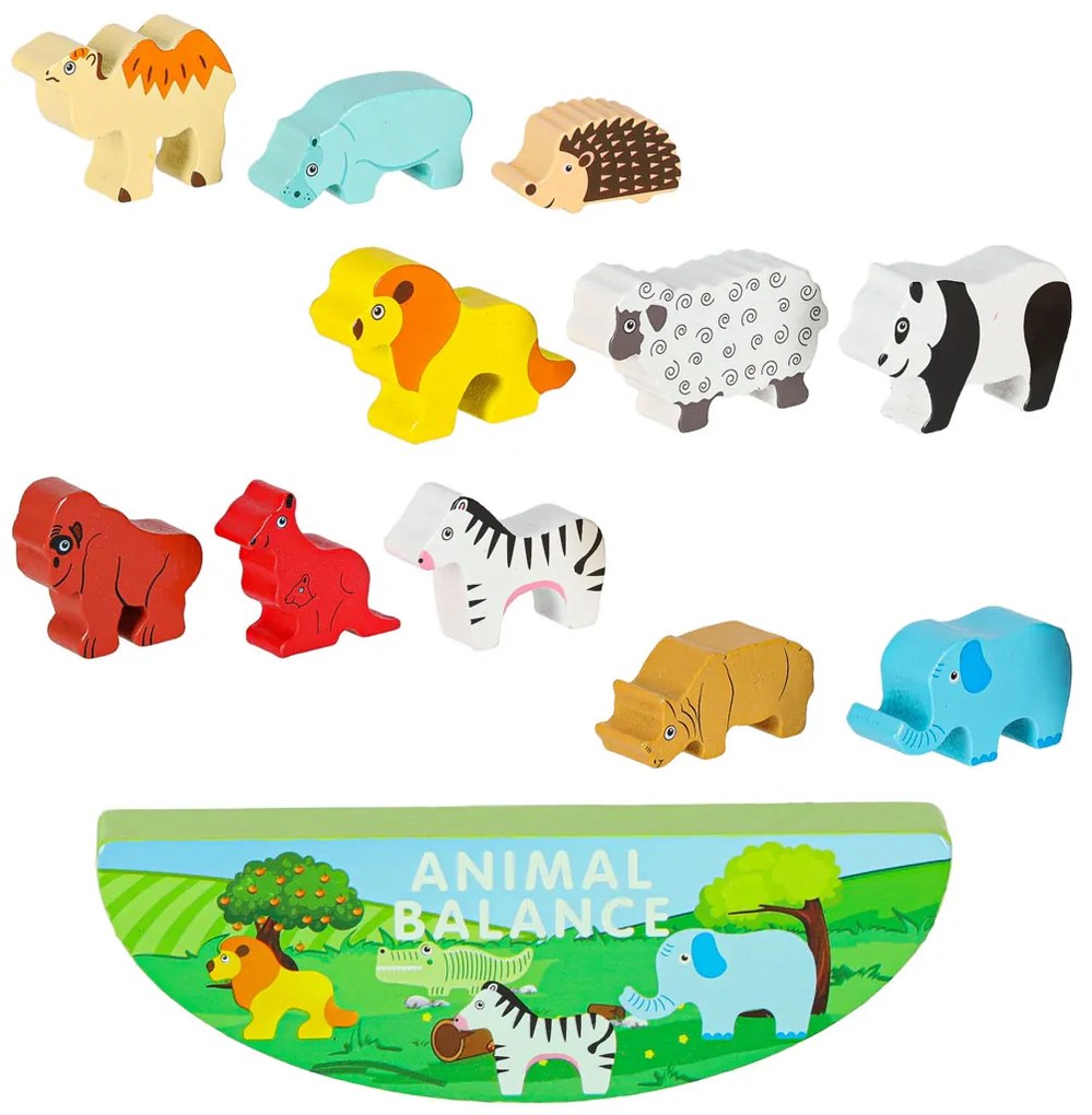 KIK Drevená balančná hra Safari – Montessori puzzle so zvieratkami