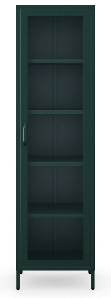 Úzka sklenená vitrína na nožičkách do obývacej izby, fľaškovozelená, 500x1800x350 mm: LUIGI Modern