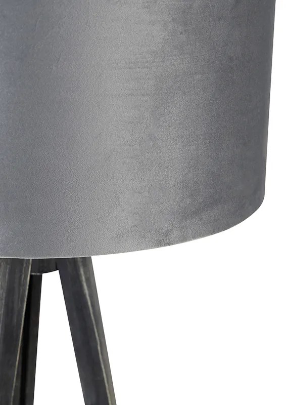 Stojaca lampa trojnožka čierna so sivým tienidlom 50 cm - Tripod Classic
