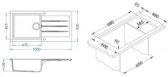 ALVEUS 1140597 - Kuchynský drez CADIT 100x50 cm granit/béžová