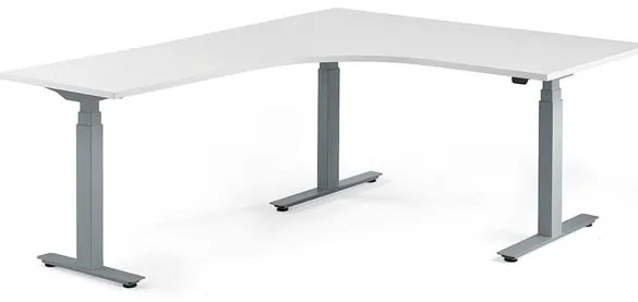 Výškovo nastaviteľný rohový stôl MODULUS, 1600x2000 mm, strieborná, biela