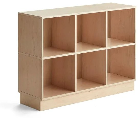 Drevená úložná skriňa RICO, so soklom, 6 priehradiek, Š 1200 mm, breza