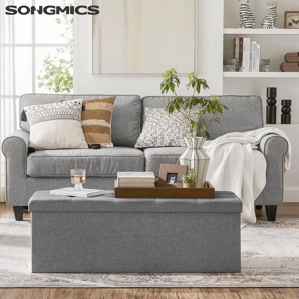 Taburetka L, lavica s úložným priestorom, nosnosť 300 kg, 110 x 38 x 38 cm, svetlošedá