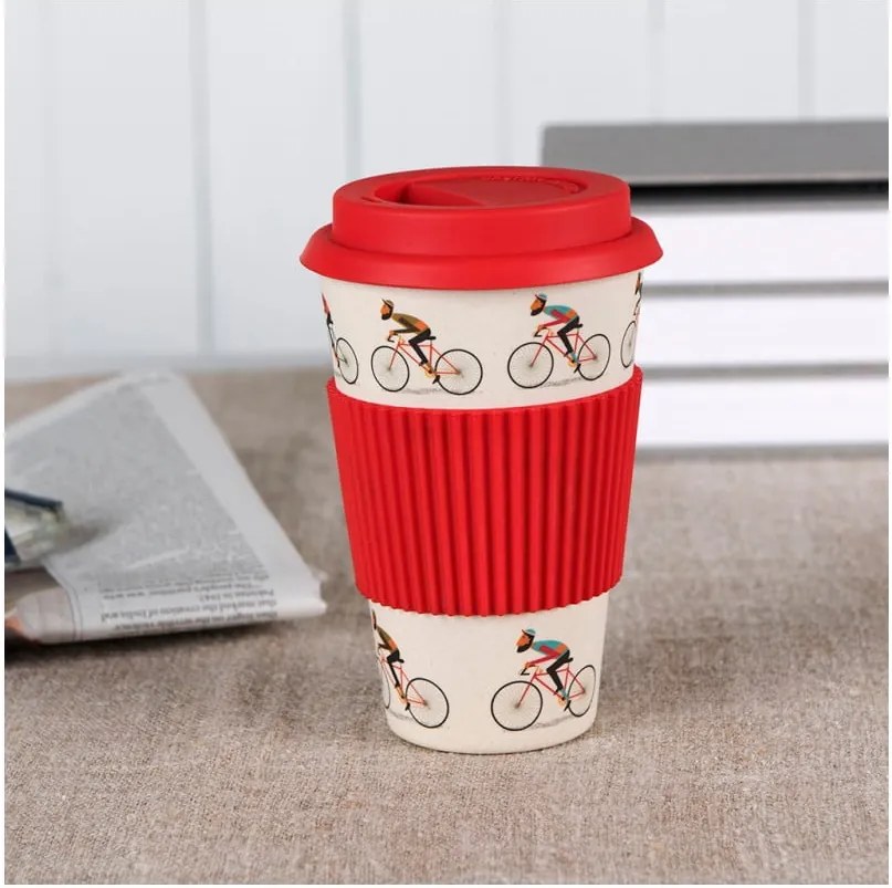 Bambusový cestovný hrnček s červenými detailmi Rex London Le Bicycle, 400 ml
