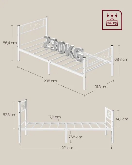 Kovová posteľ 90 cm RMB062W01