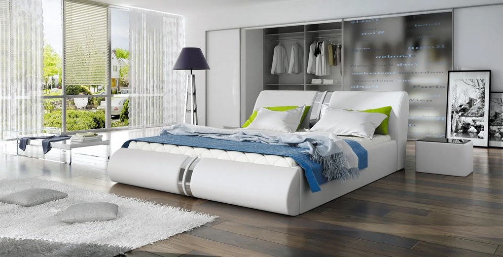 Luxusní postel Caliente 180x200cm Potah WSL : Potah na korpus Eko-kůže EKO 27 bílá, WSL rošty : Rošt Bez roštu