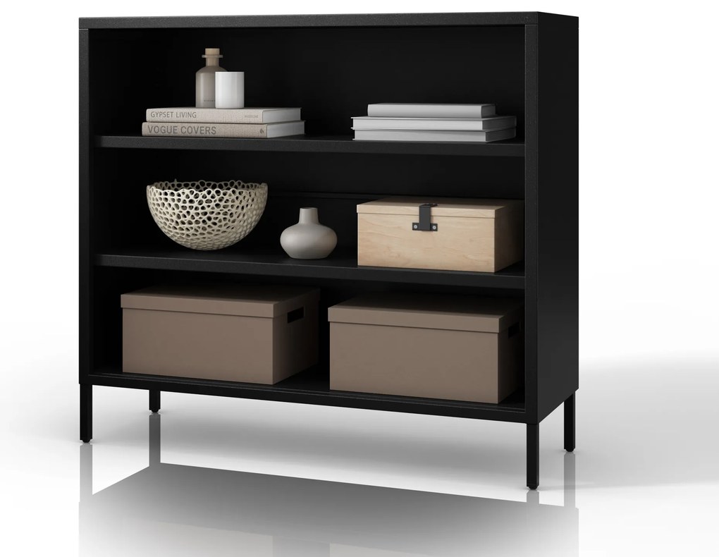 Čierny kovový regál s policami LUCA Modern 1000 x 900 x 350 mm