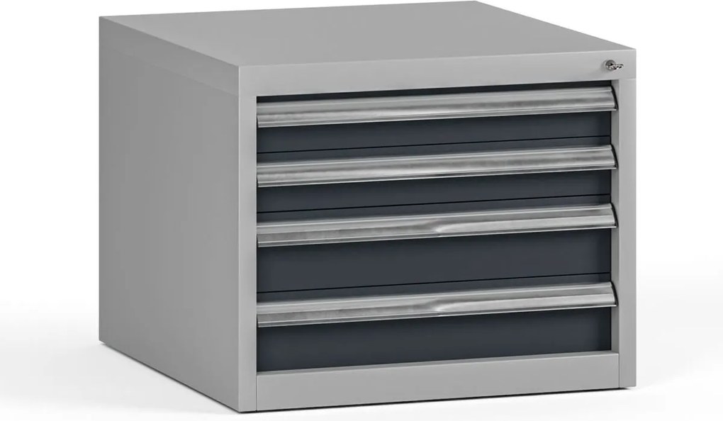 Závesný dielenský box na náradie G345 k pracovným stolom do dielne, 4 zásuvky, 565 x 580 x 450 mm, grafit