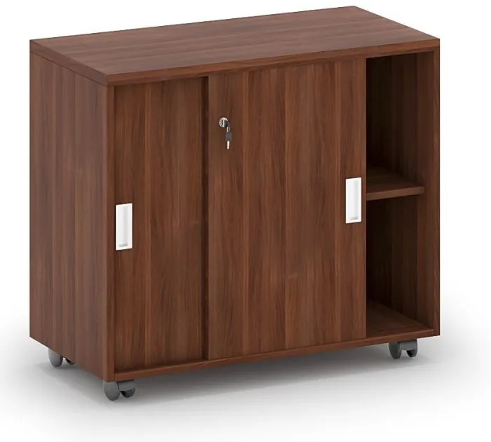 Kancelárska zasúvacia skrinka na kolieskach MIRELLI, 800 x 420 x 750 mm, orech