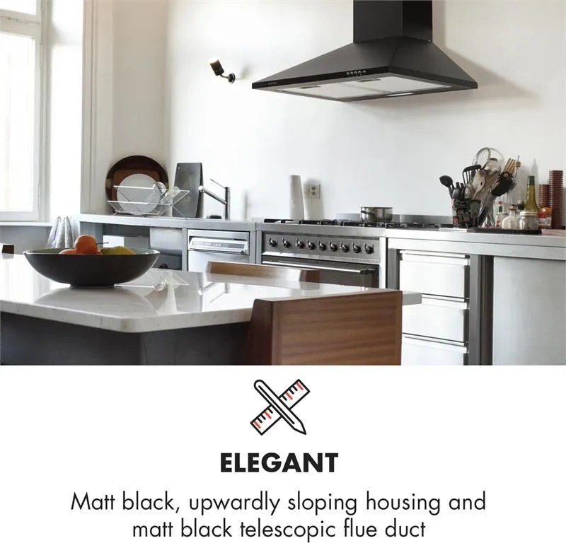 Klarstein Zugspitze 60, digestor, 60 cm, nástenný, 310 m³/h, LED, čierny