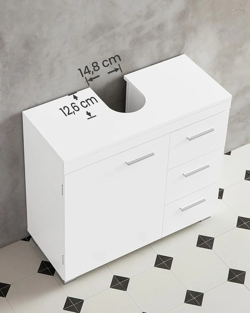 Kúpeľňová skrinka s 3 veľkými zásuvkami, 2 priehradkami, biela
