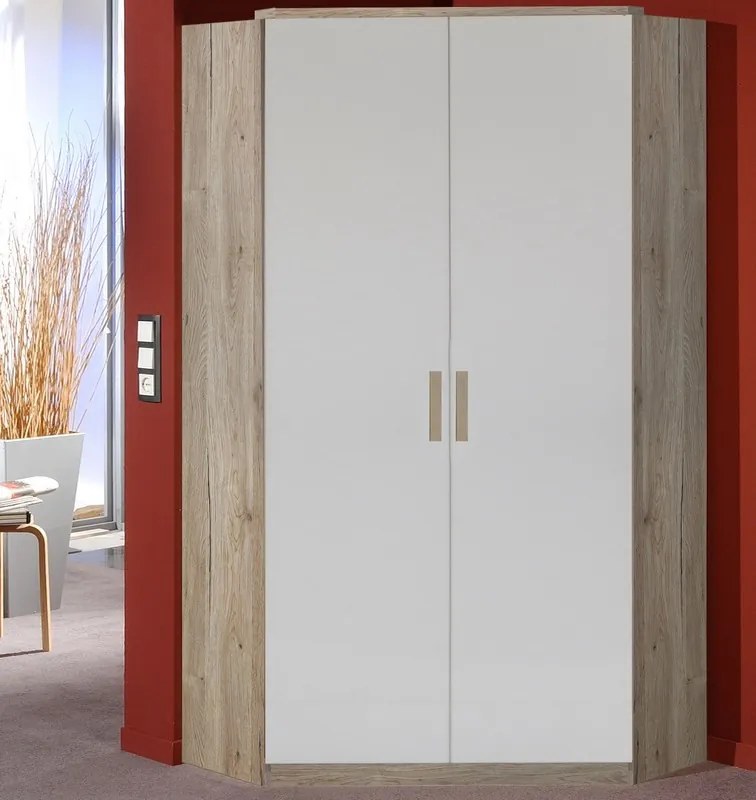 Rohová šatníkova skriňa Cariba, dub san remo/biela